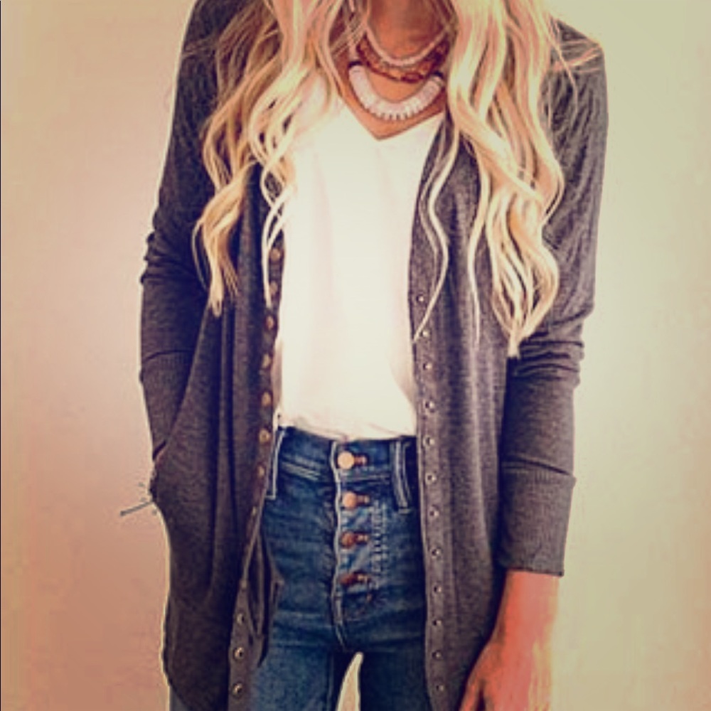 Heather Gray long snap pocket cardigan